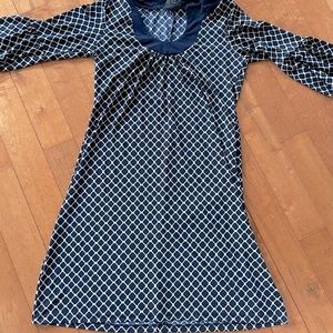 ENFOCUS BLUE WHITE GEOMETRIC JERSEY TUNIC DRESS SZ 6 EUC
